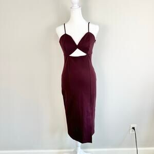 Burgundy Cut-Out Midi Bodycon Dress - EUC